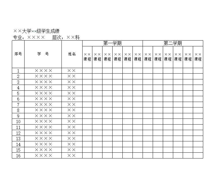 专业学生成绩表Excel模板_02