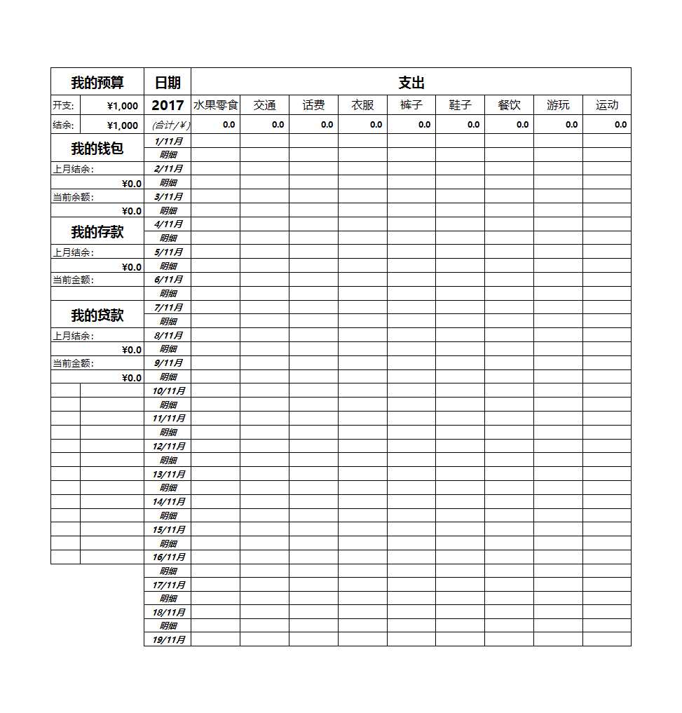 个人记账表格Excel模板_12