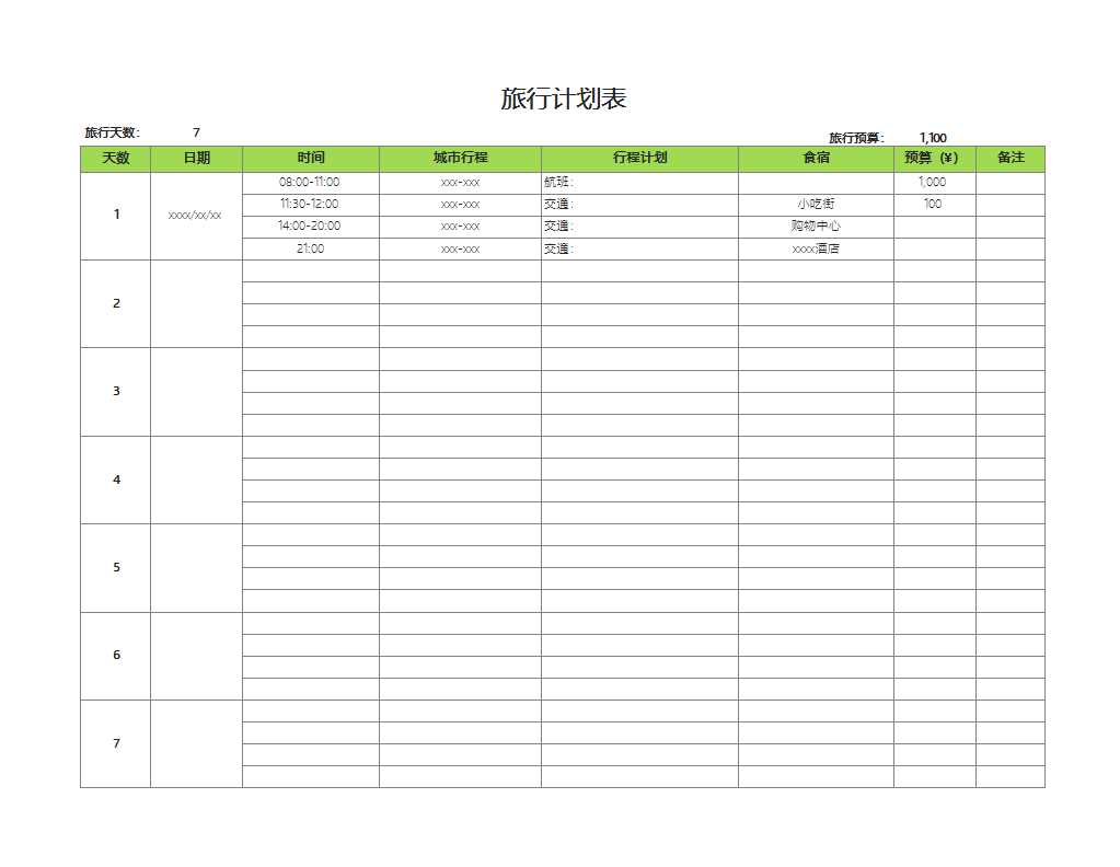 旅行計(jì)劃表(完美版)Excel模板