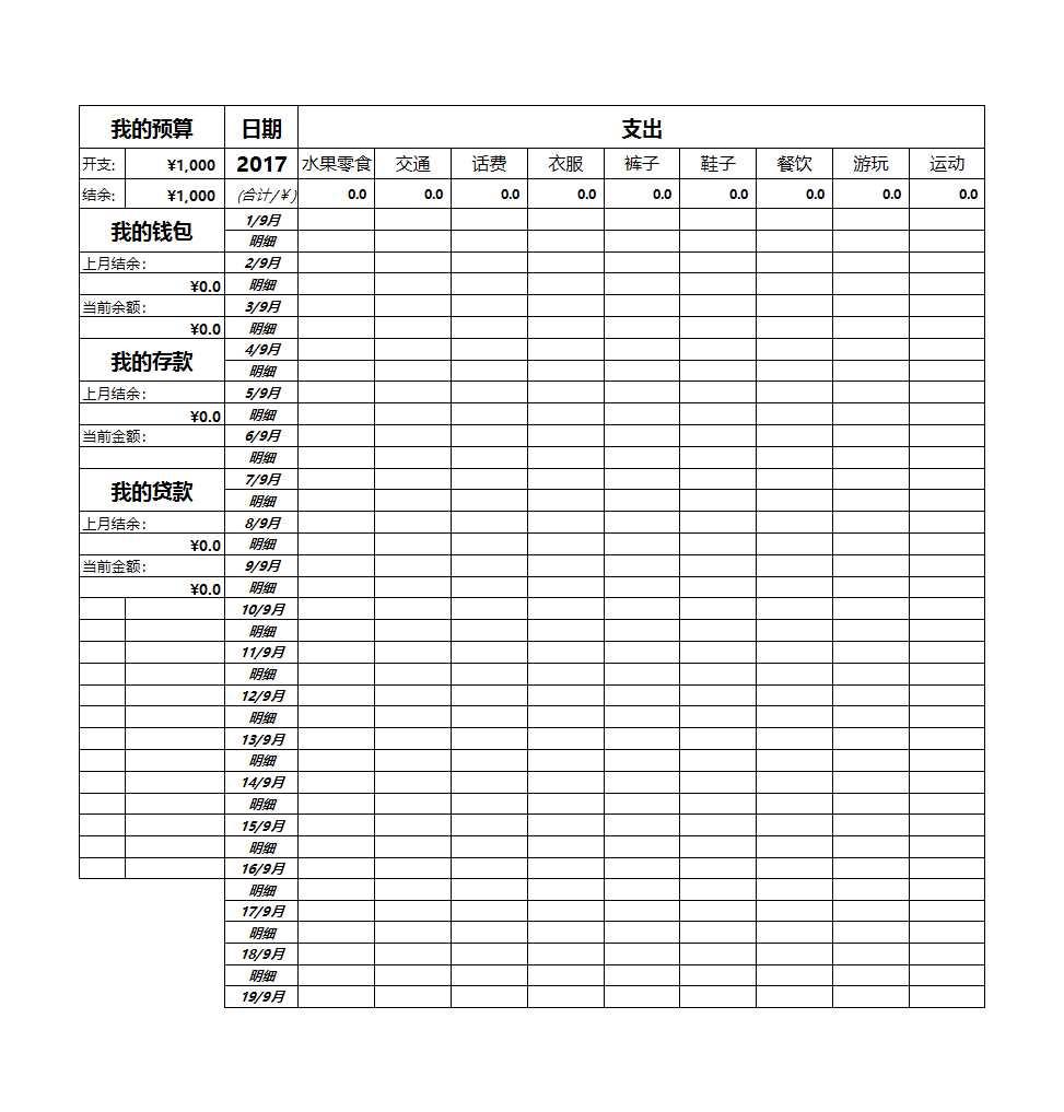 个人记账表格Excel模板_10