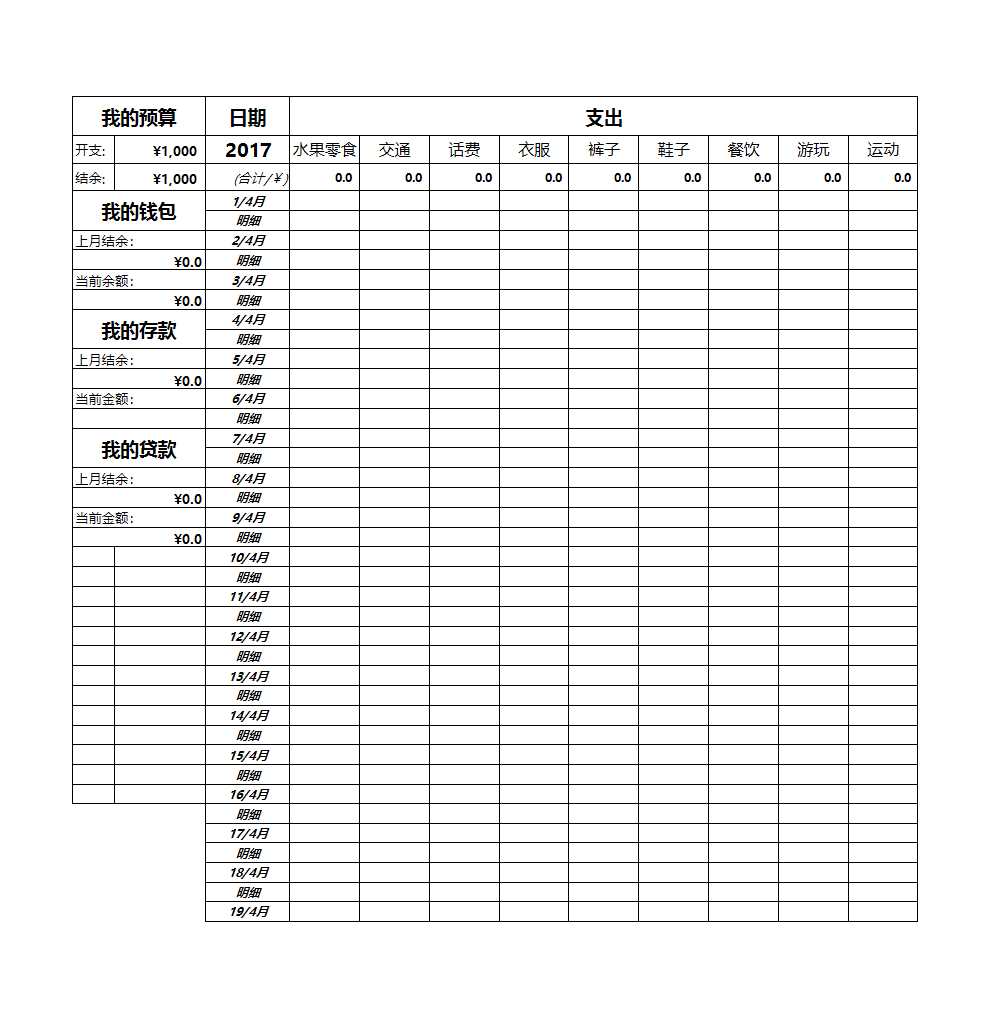 个人记账表格Excel模板_05