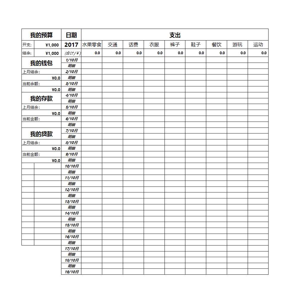 个人记账表格Excel模板_11