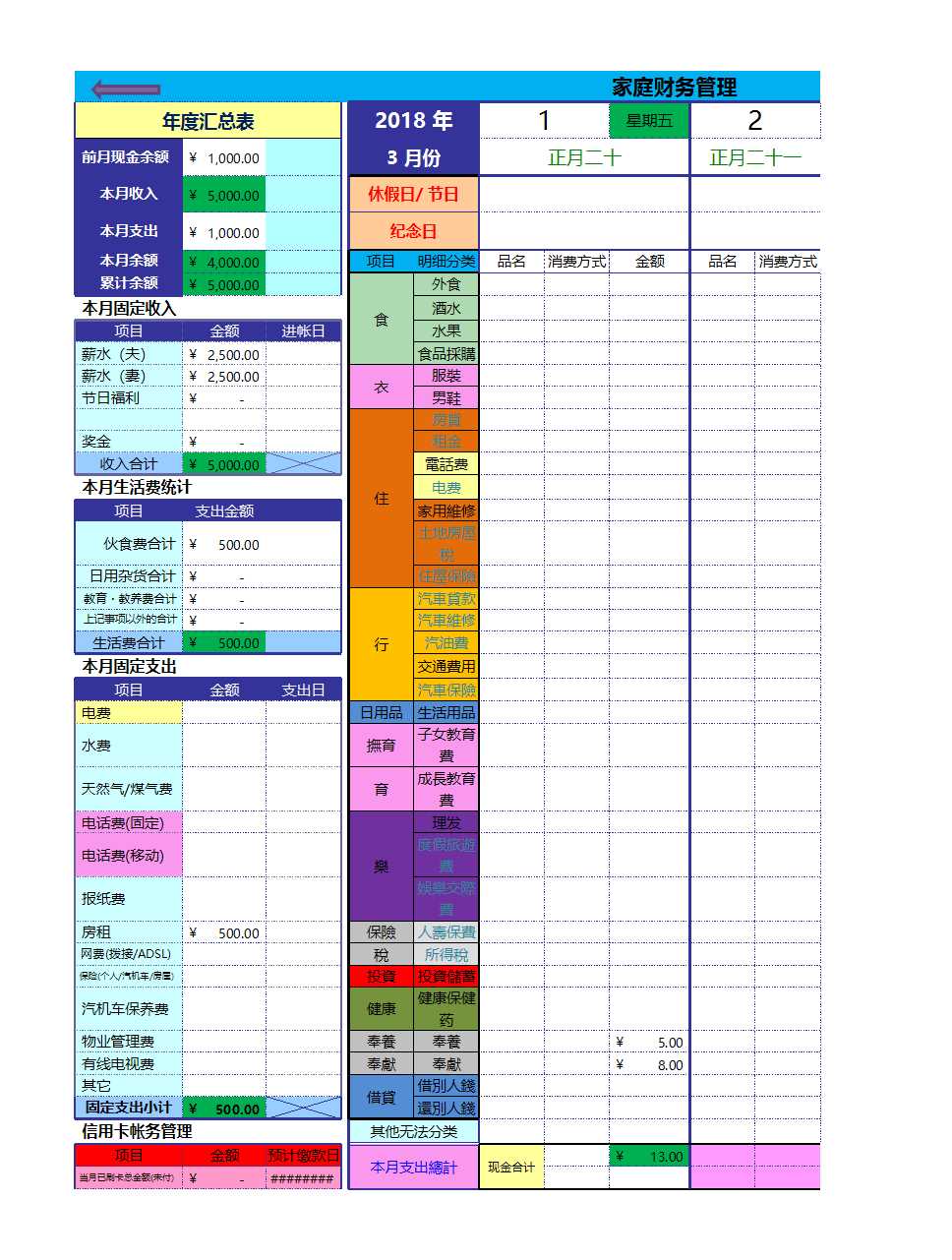 家庭电子记账表二联表Excel模板_04