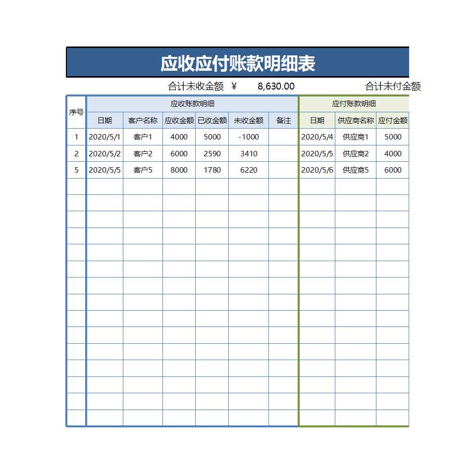 企業(yè)公司應收應付賬款明細表excel模板