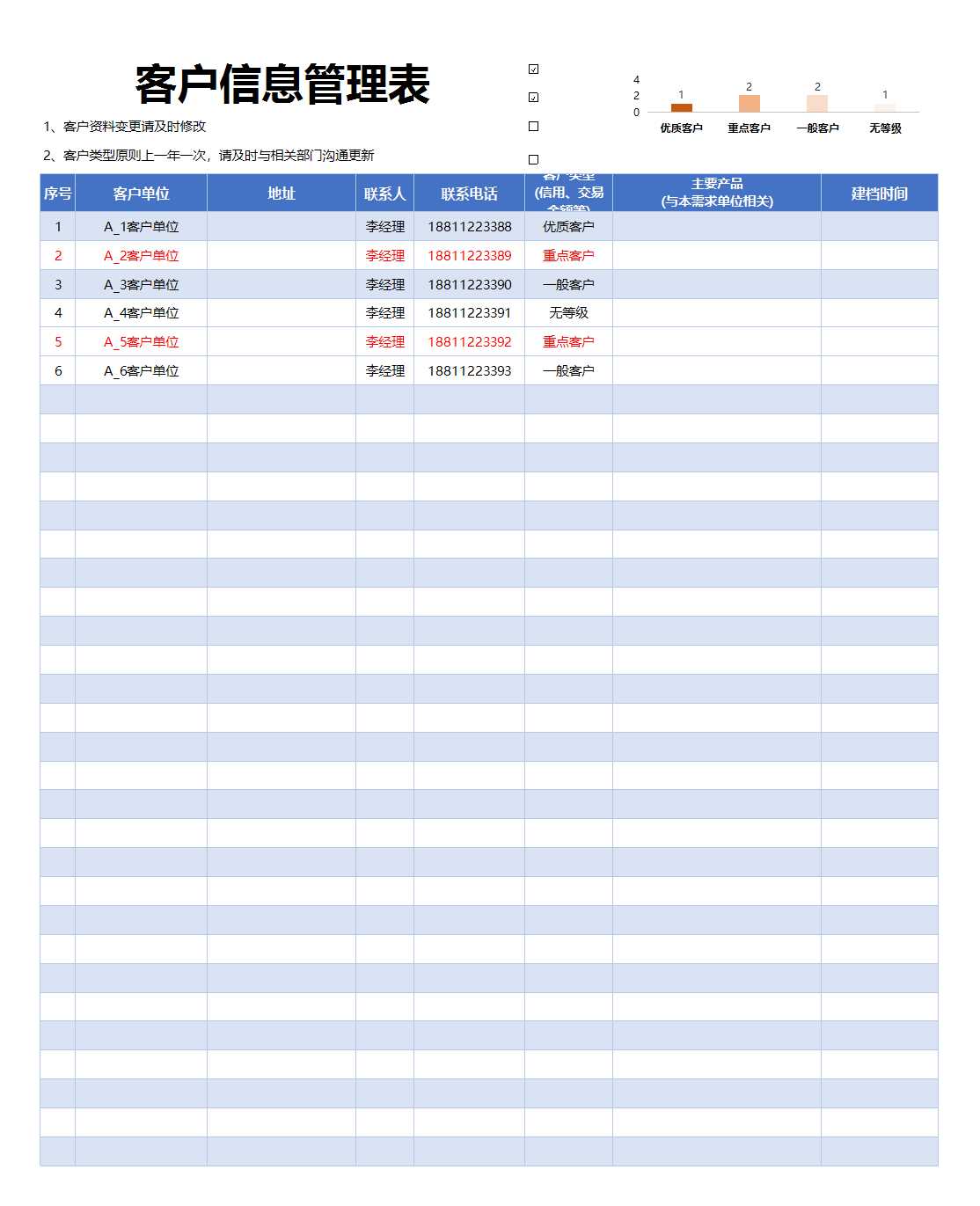 客戶信息管理表Excel模板