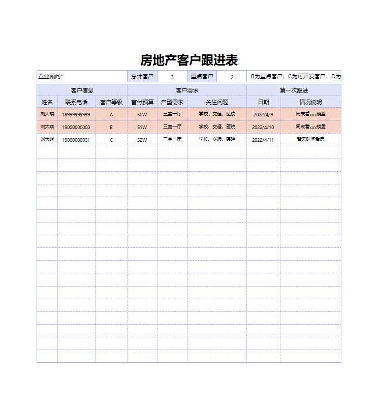 房地产客户跟进表Excel模板