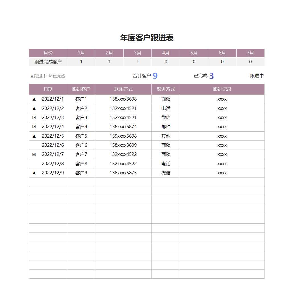 年度客户跟进表Excel模板