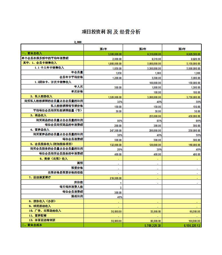 投資經營利潤財務分析表Excel模板