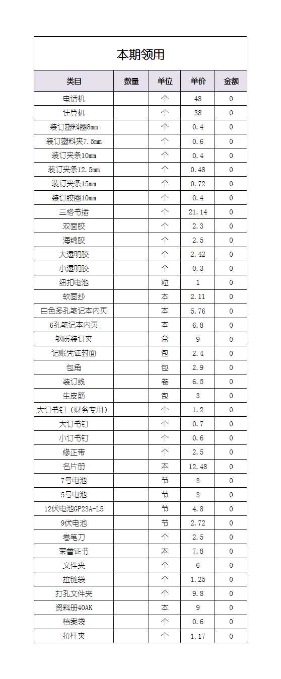 办公日常用品清单Excel模板_02