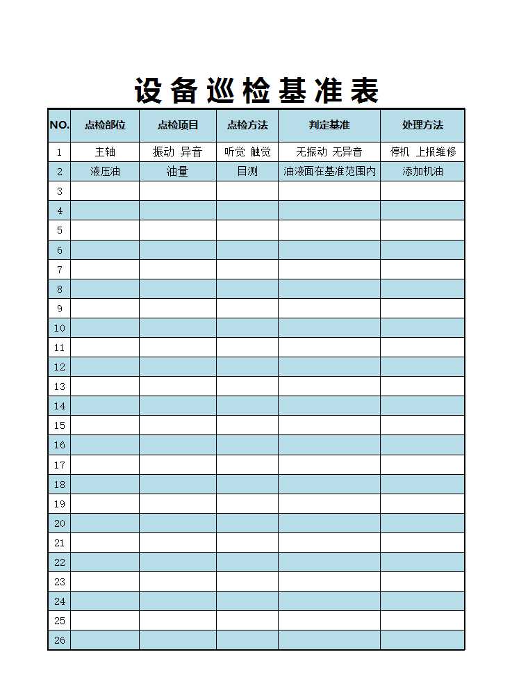 設備保養記錄表Excel模板