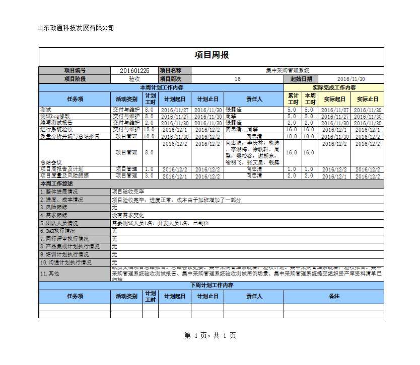 系統管理平臺-集中采購項目周報Excel模板