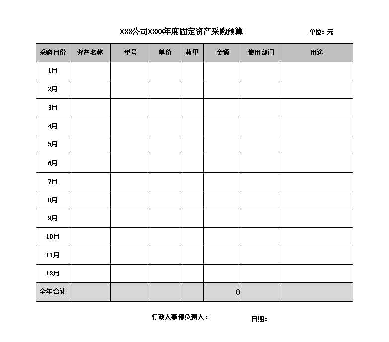 固定資產預算表Excel模板