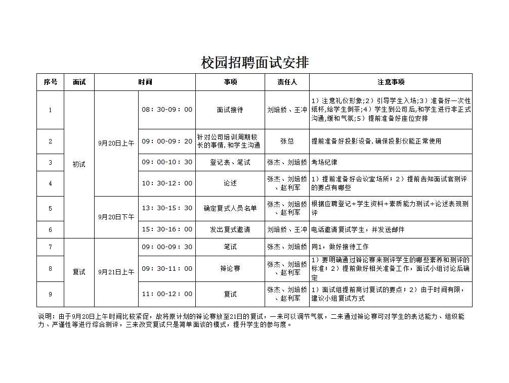 校园招聘面试安排表Excel模板