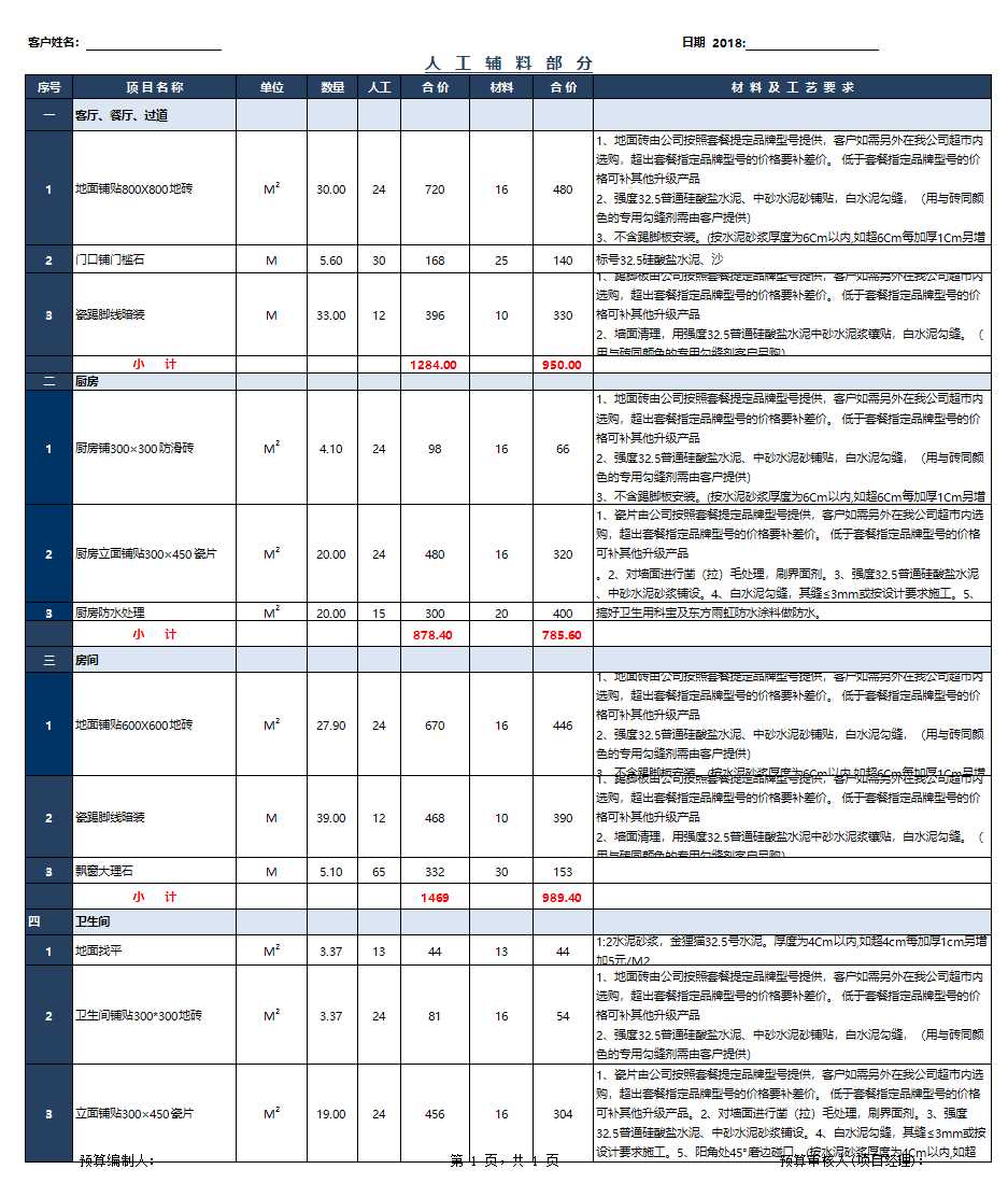 某公司最新装修全包报价excel模板