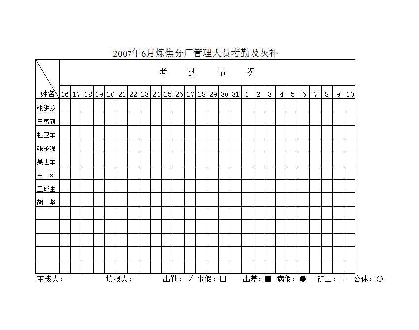 工作考勤表Excel模板