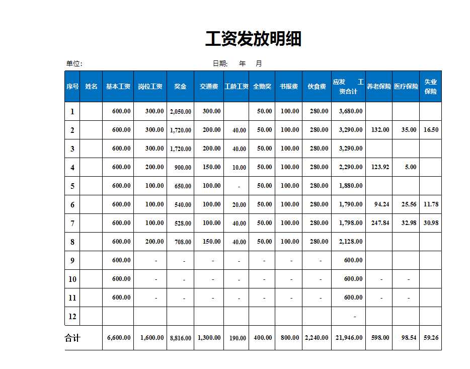 藍色極簡工資發(fā)放模板excel表Excel模板