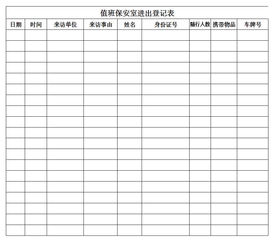 保安登記表Excel模板