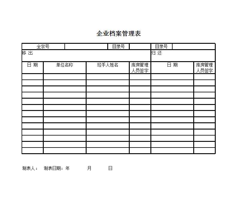 企業(yè)檔案管理表格Excel模板