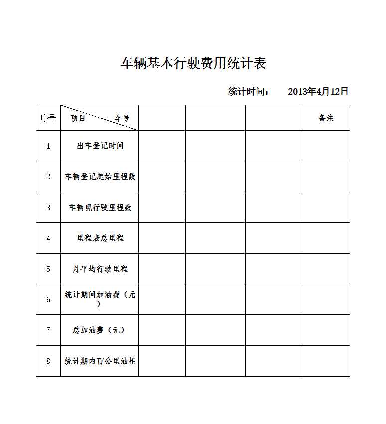 車輛行駛登記表Excel模板