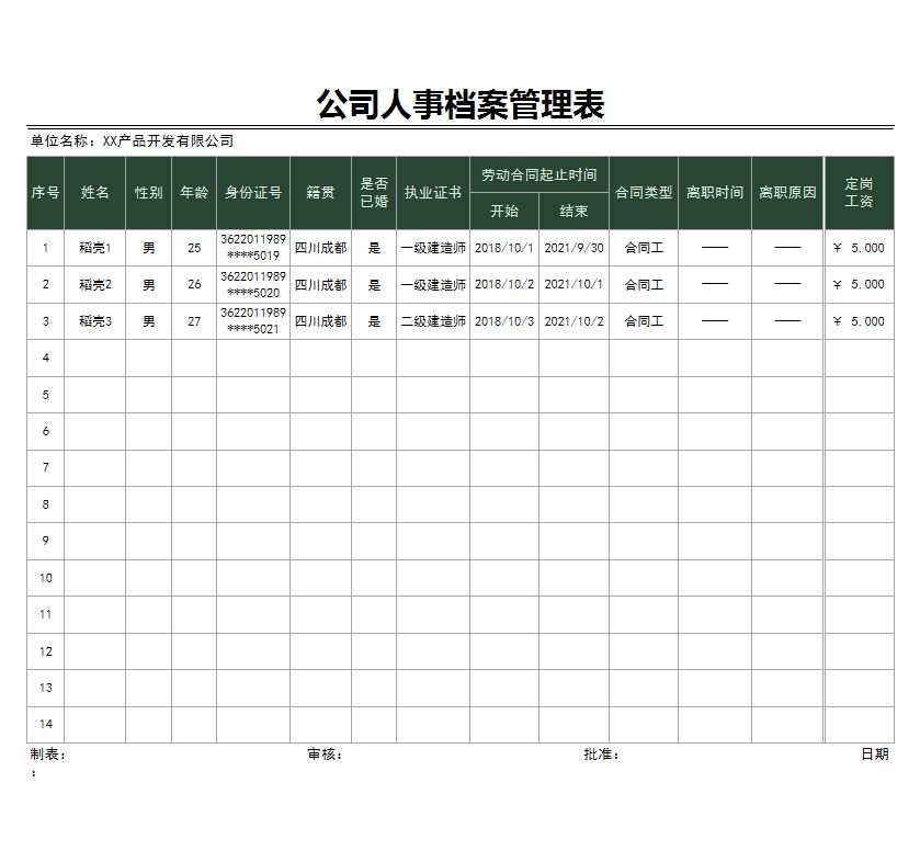 公司人事档案管理表Excel模板