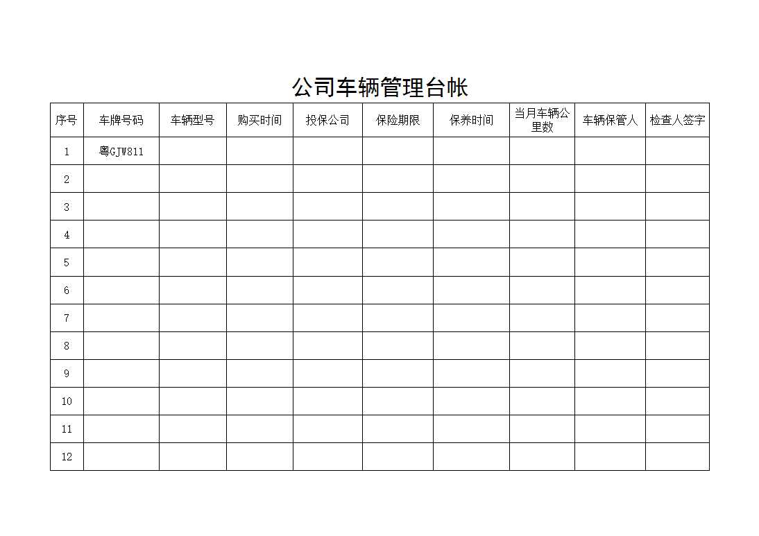 公司車輛管理臺(tái)帳Excel模板