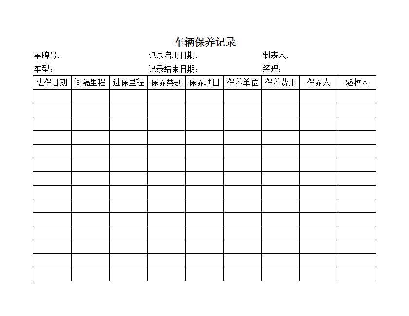 車輛管理臺賬保養登記Excel模板