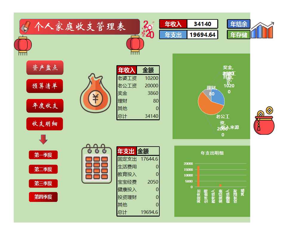 個人家庭收支記賬管理Excel模板