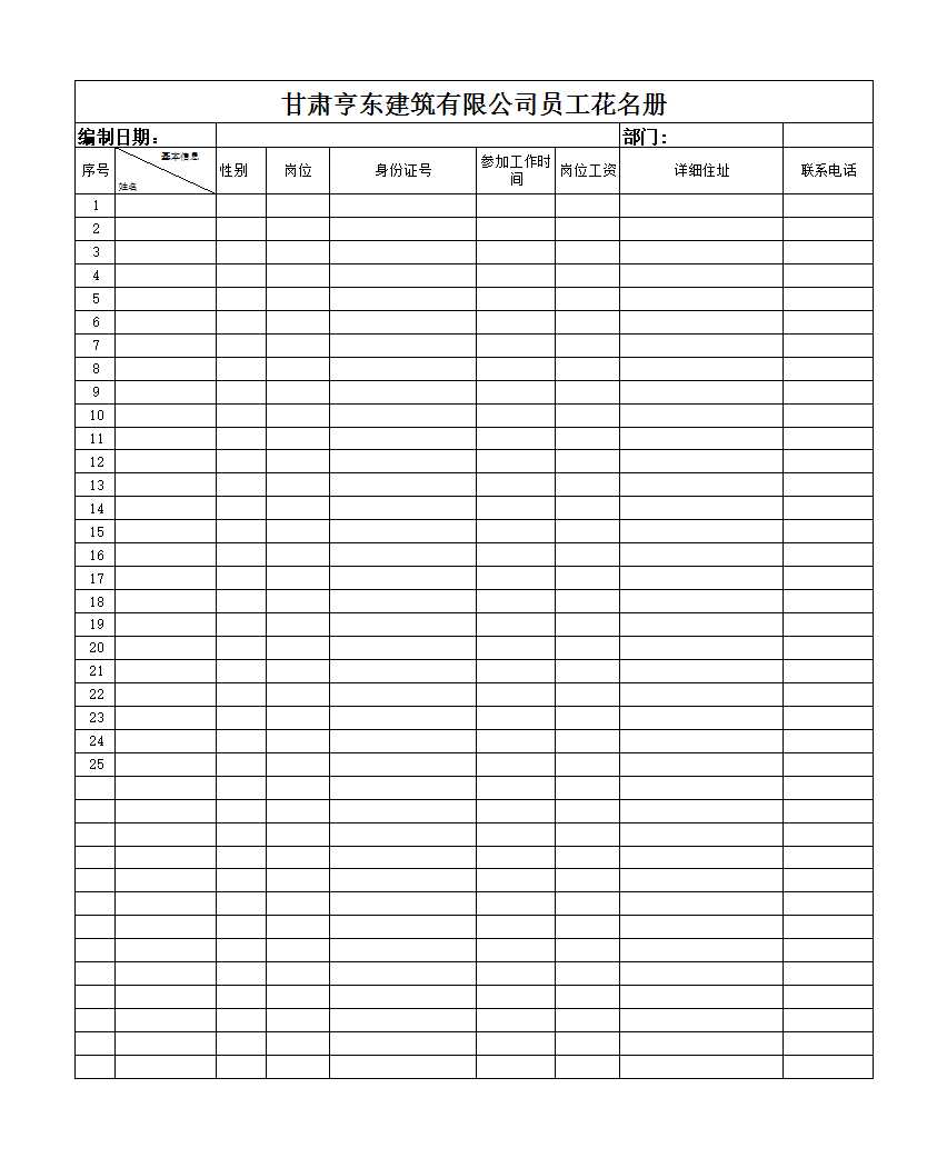 人力資源部花名冊(cè)Excel模板