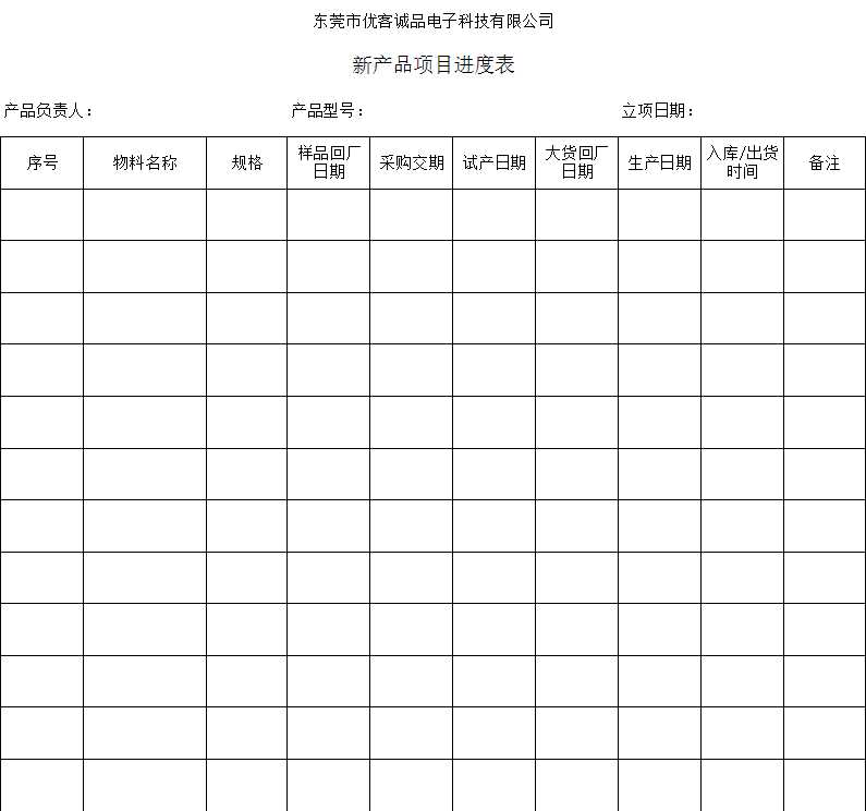 新产品项目进度表Excel模板