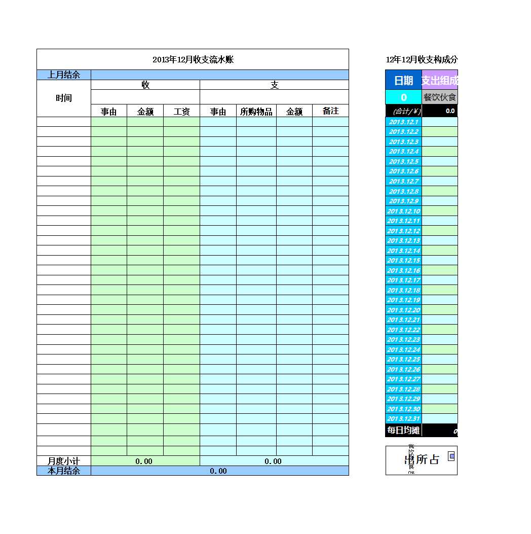 个人记账表格Excel模板_13