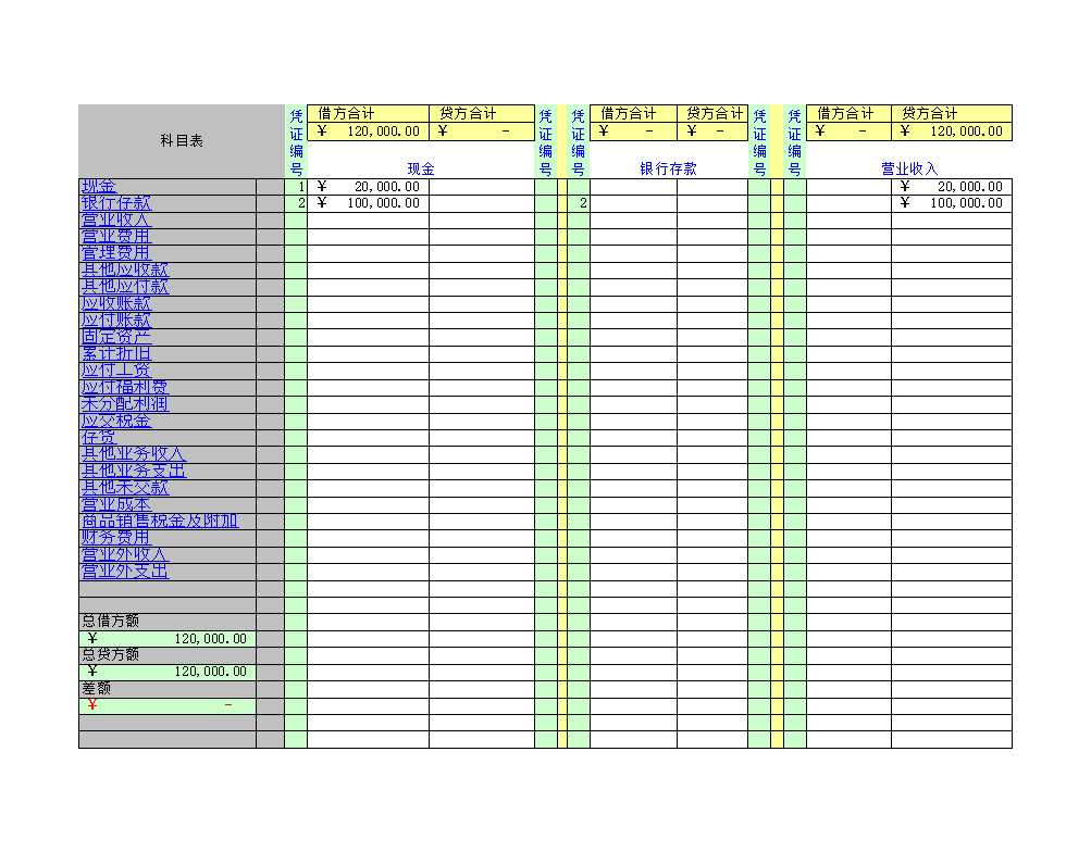 企业记账表Excel模板
