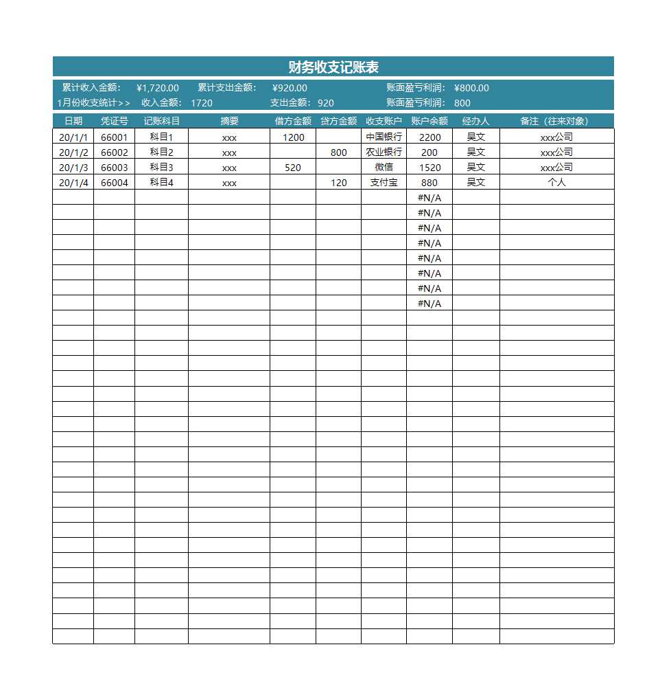 财务收支记账表-全自动Excel模板