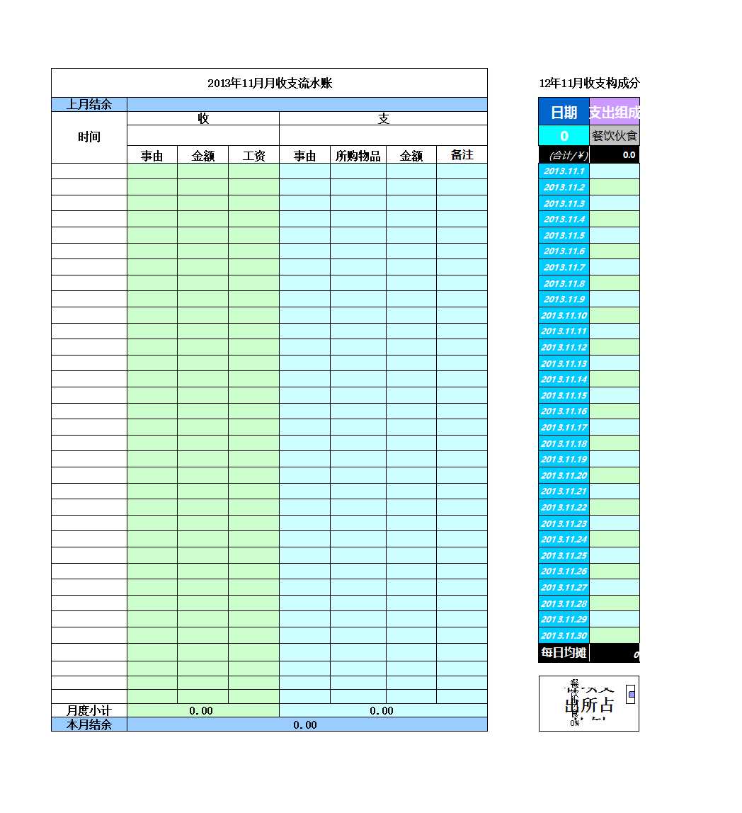 个人记账表格Excel模板_12