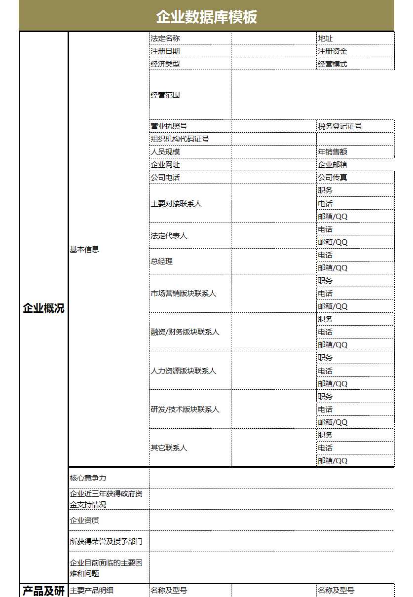 企業數據庫Excel模板