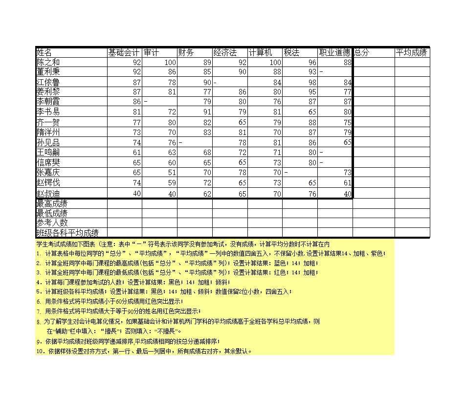 学生考试成绩表Excel模板