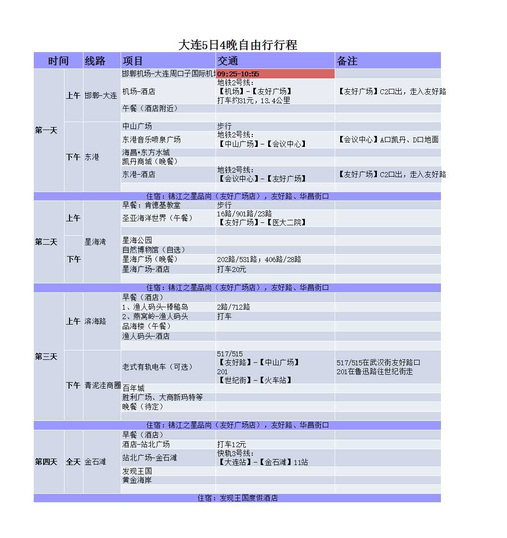 旅行计划Excel模板