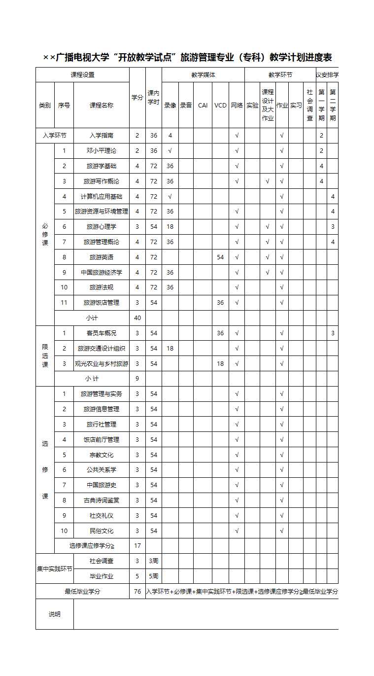 大學教學計劃進度表Excel模板