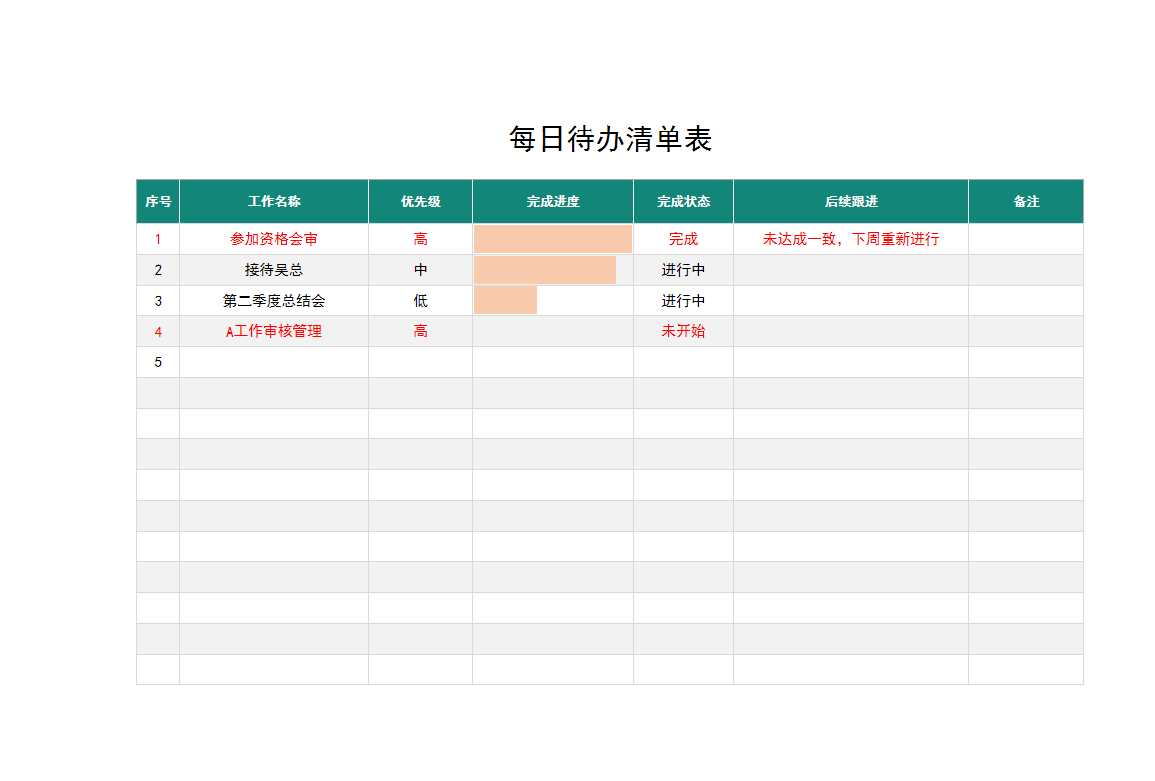 每日待办事项清单(标记重要事项Excel模板