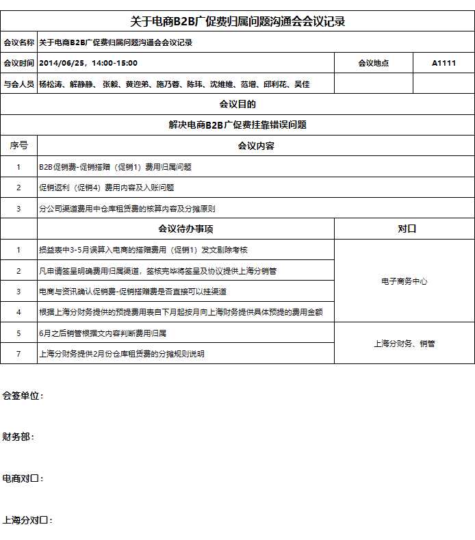 溝通會議記錄Excel模板