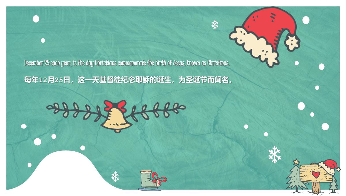 绿色清新手绘卡通圣诞节节日英文介绍PPT模板_02