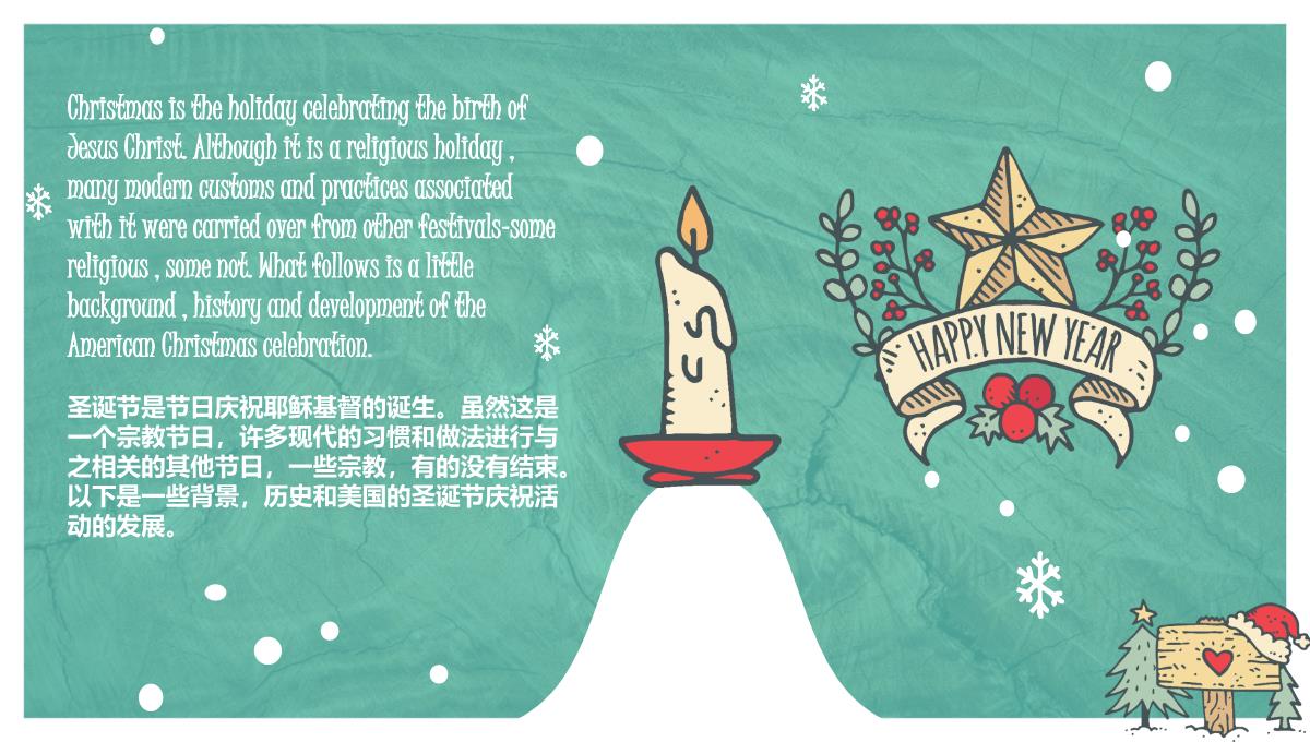 绿色清新手绘卡通圣诞节节日英文介绍PPT模板_03