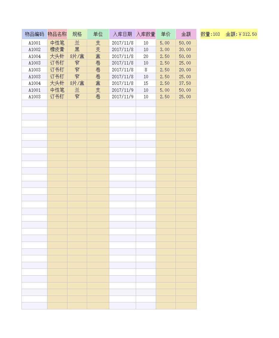 办公用品库存管理Excel模板_03