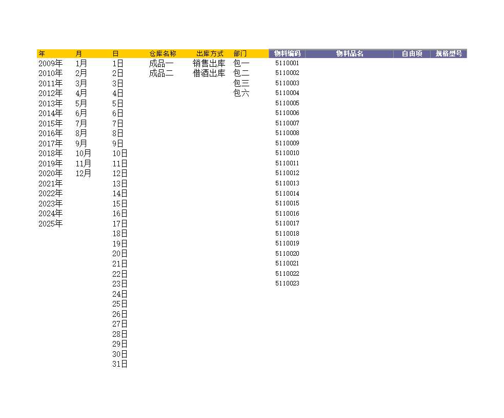 成套产品出入库单Excel模板_04