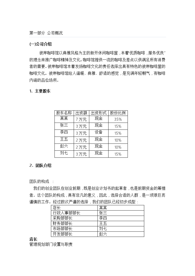 咖啡店创业计划书市场分析项目概况Word模板_04