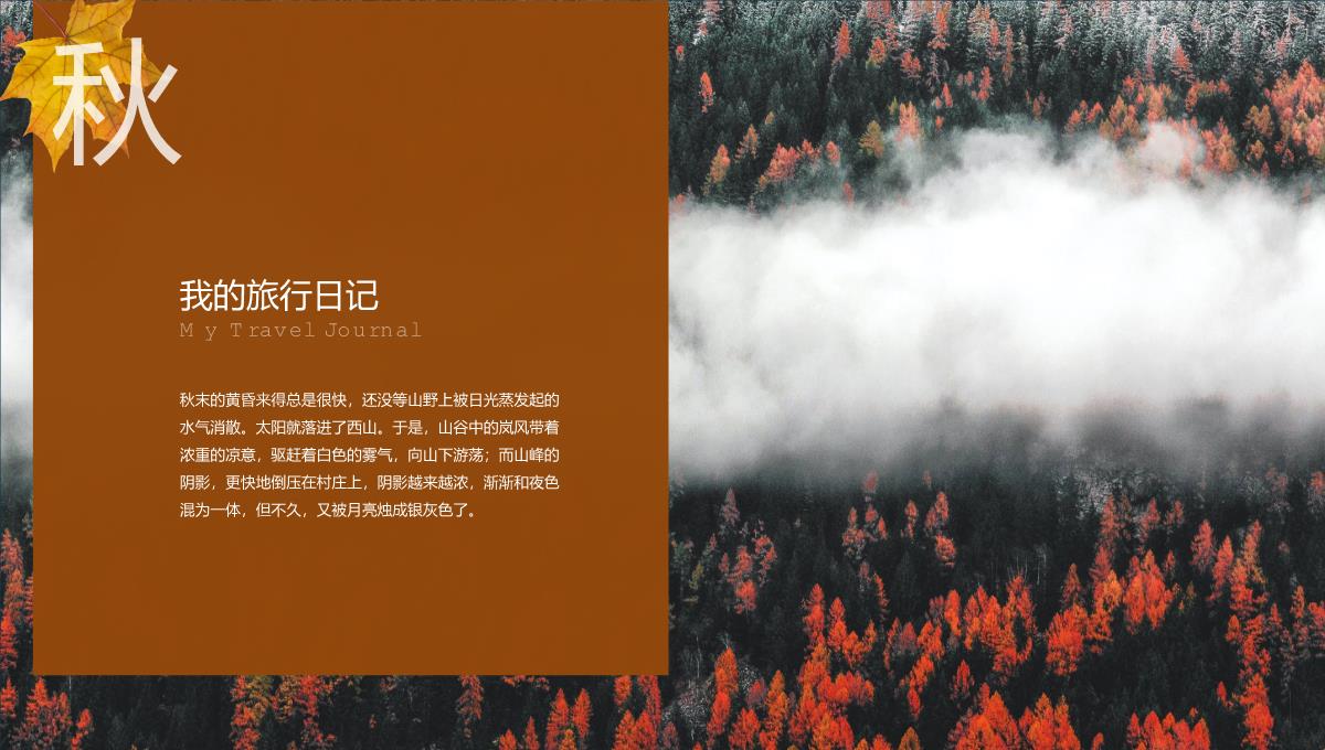 褐色简约杂志风秋季旅行纪念册个人写真集PPT模板_04