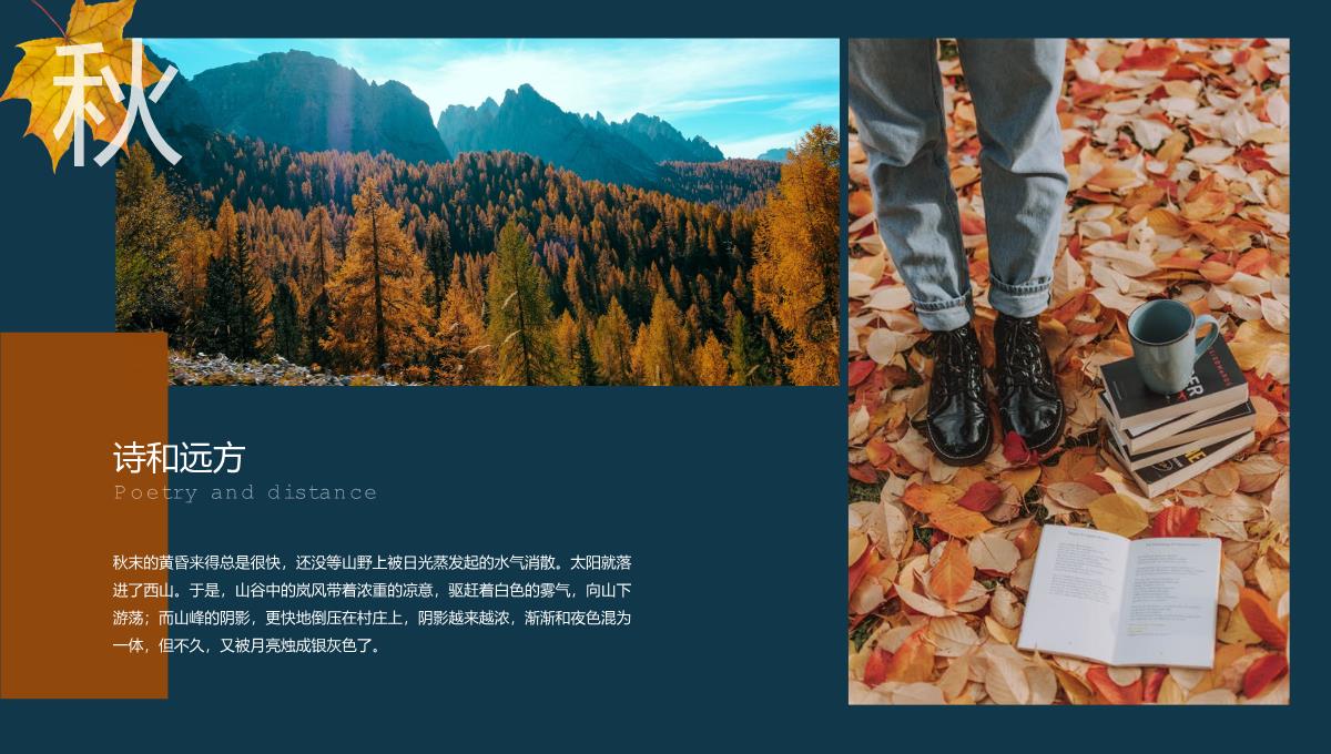 褐色简约杂志风秋季旅行纪念册个人写真集PPT模板_13