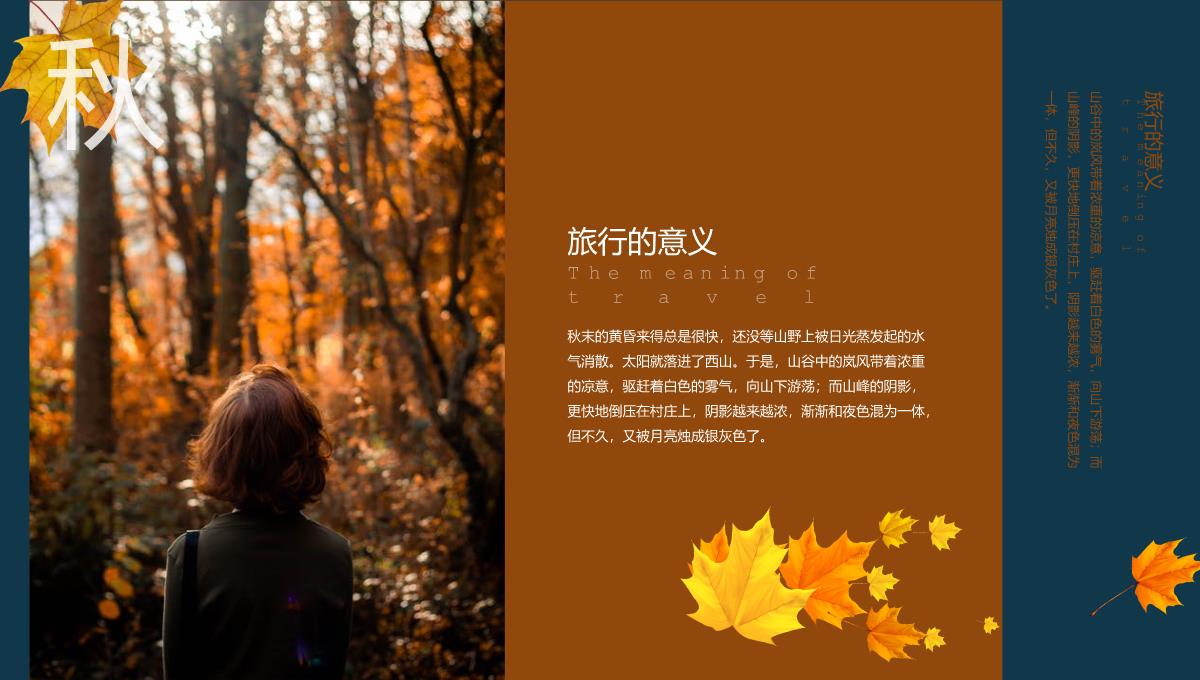 褐色简约杂志风秋季旅行纪念册个人写真集PPT模板_07