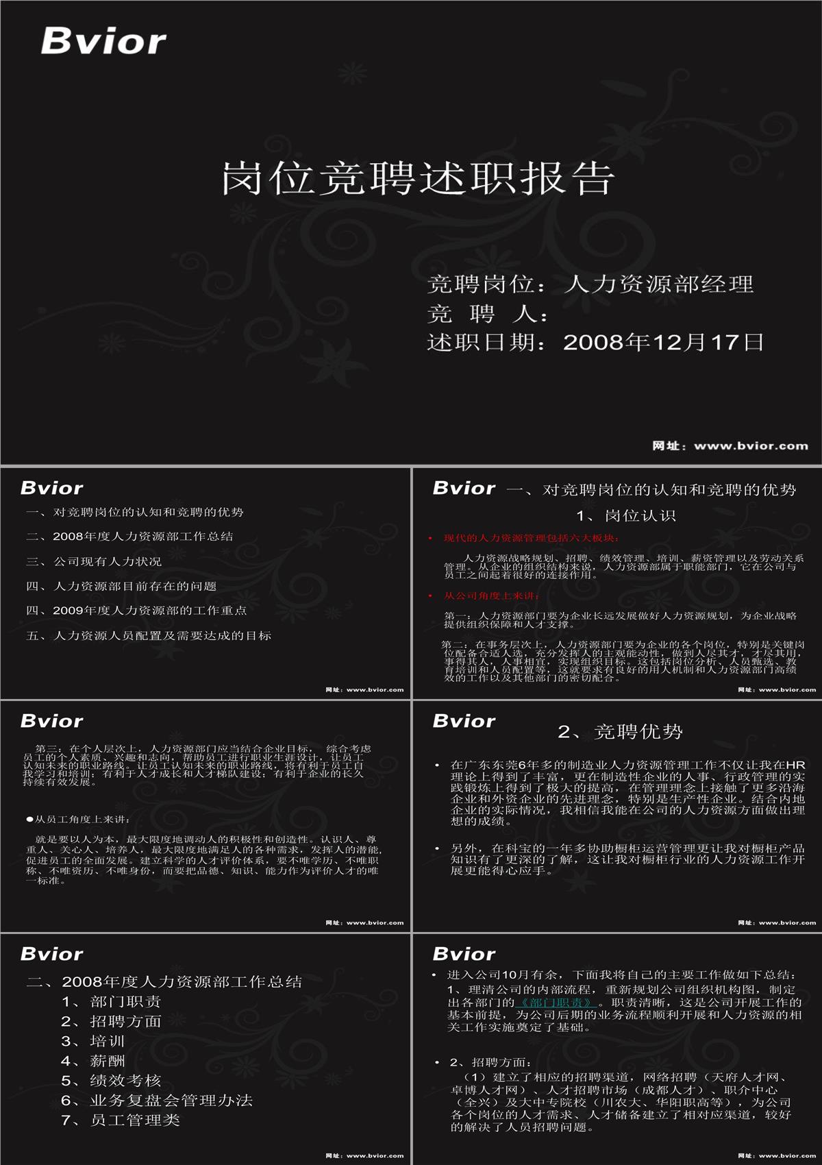 竞聘人力资源部经理岗位竞聘模板PPTppt模板