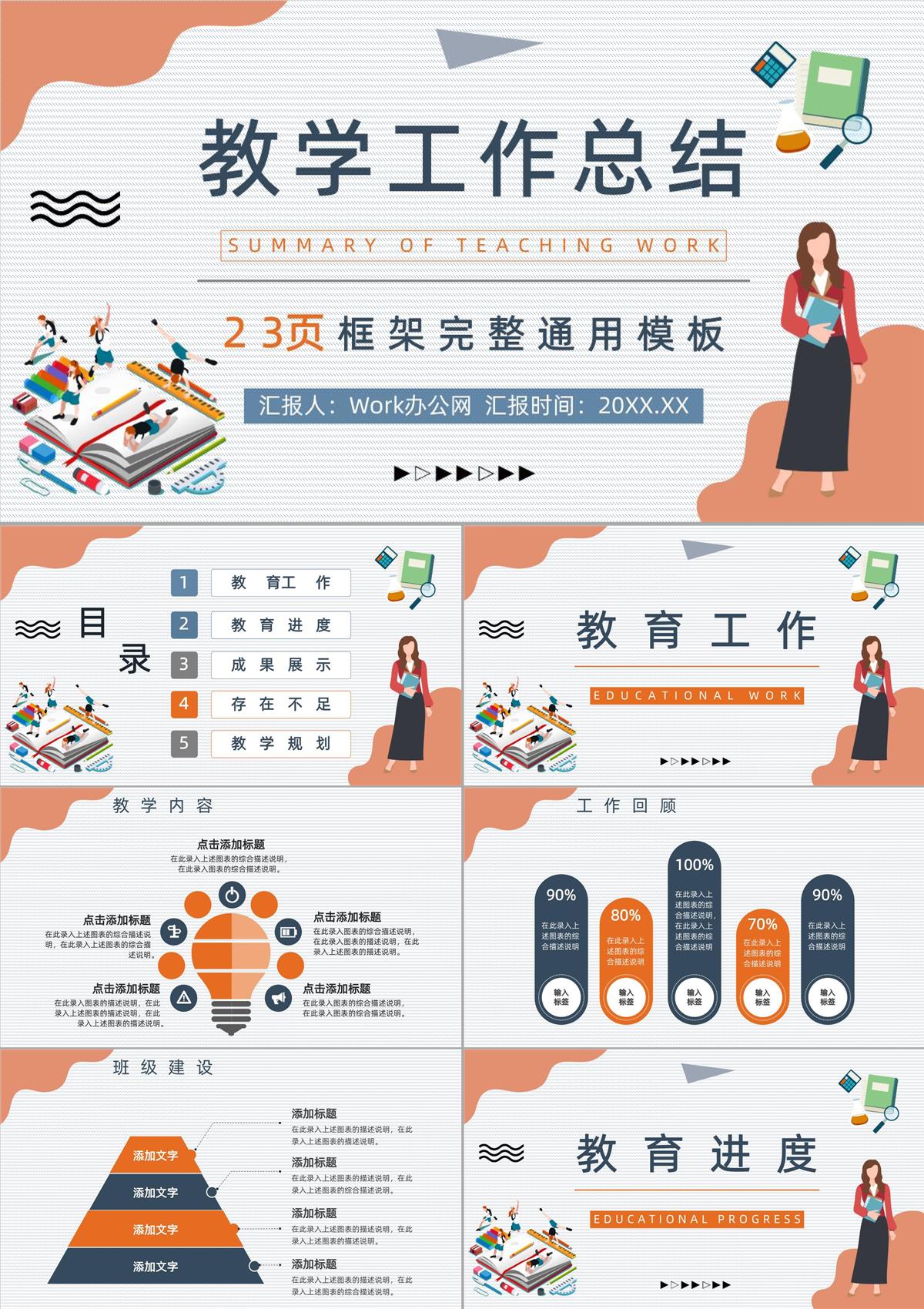 学校年度教育教学工作总结汇报教师期末个人教学成绩汇报PPT模板