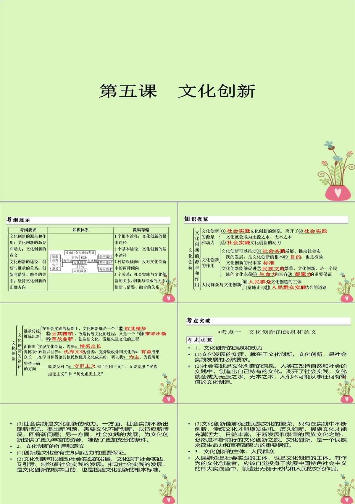 2020年高考政治一轮复习新人教版必修3-第二单元文化传承与创新第5课文化创新课件PPT模板